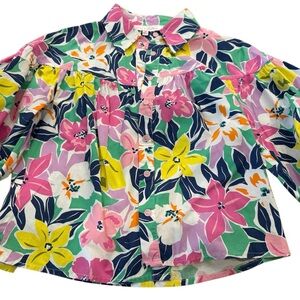 Vibrant Floral Women's Blouse - Pink, Yellow, Green